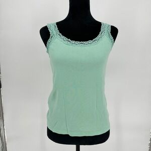 Chico's 0 Aqua Blue Lace Trim Sleeveless Tank Top 100%‎ Cotton Women's Small 4